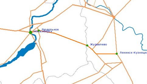Карта-схема автодороги К-19р Новосибирск - Ленинск-Кузнецкий