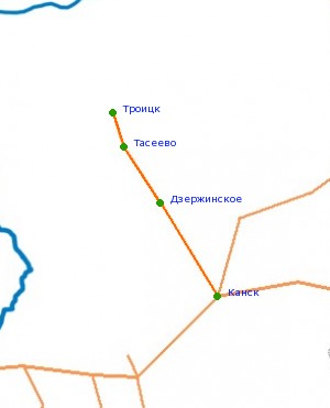 Карта-схема автодороги Р-410 Канск - Троицк
