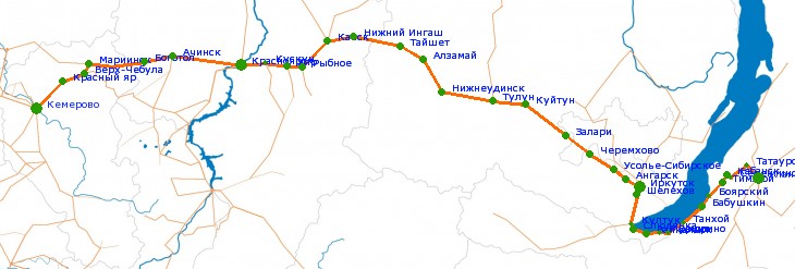 Карта от иркутска до новосибирска на машине